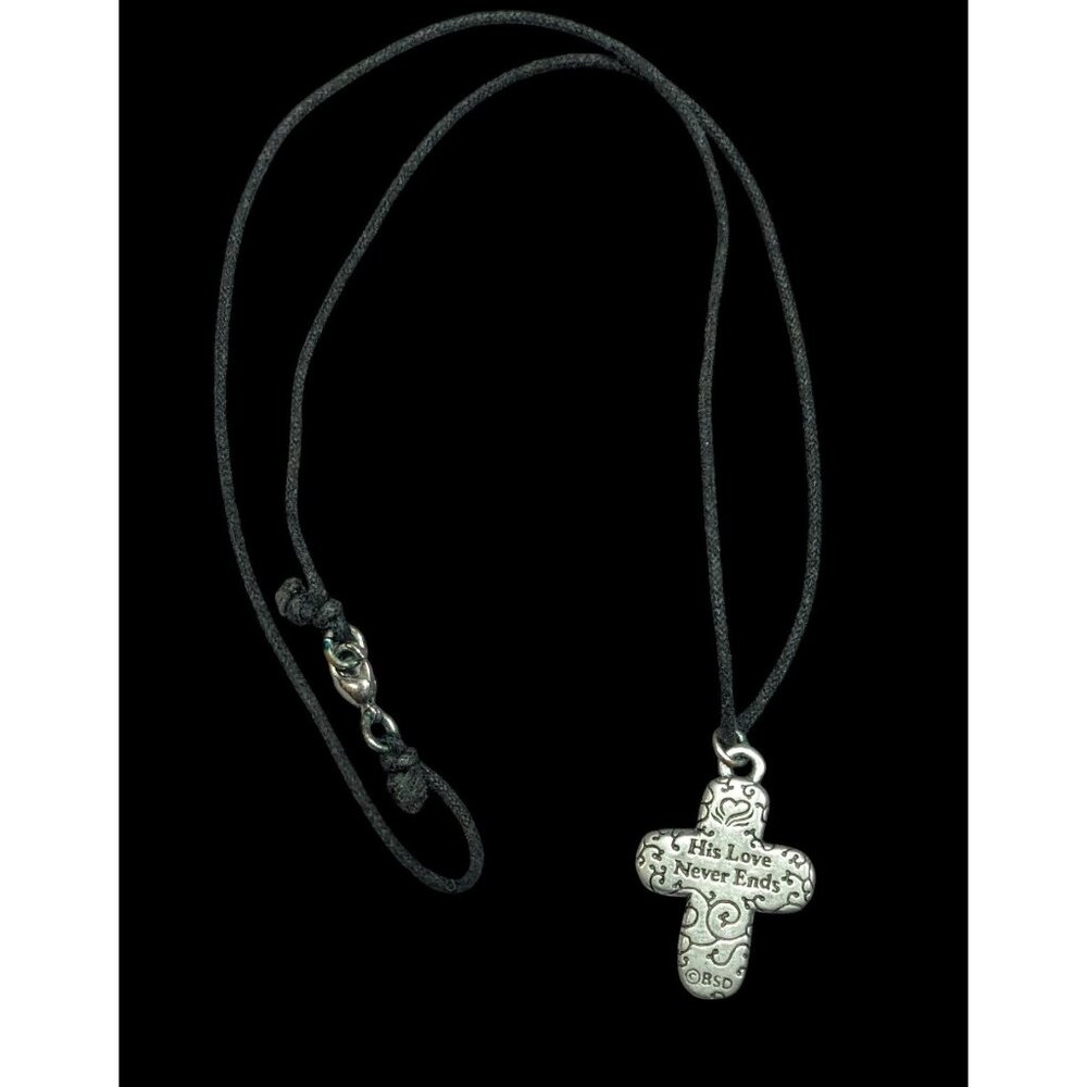 Vintage Bob Siemon Designs Art "His Love Never Ends" Cross Necklace